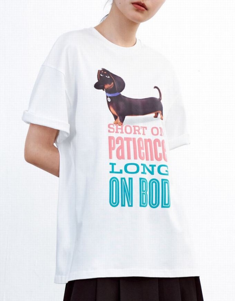 White Urban Revivo The Secret Life Of Pets Oversized Women's T-Shirts | 42107HWEO