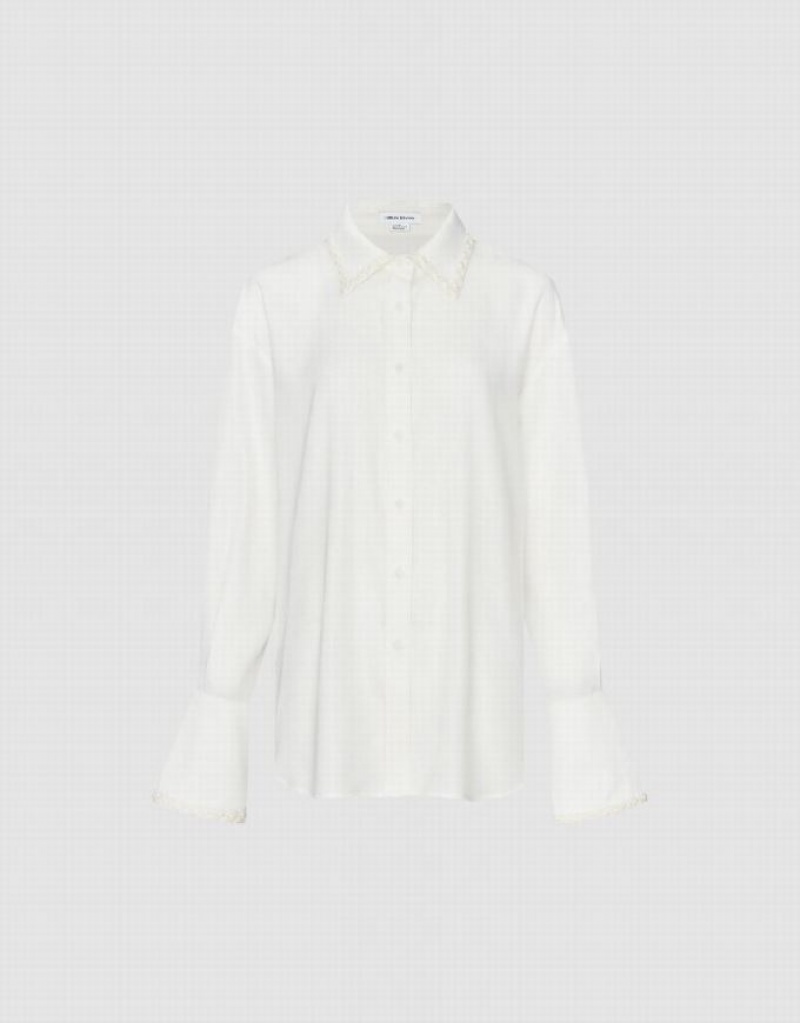 White Urban Revivo Thin Button Up Loose Women's Shirts | 78145CVWZ