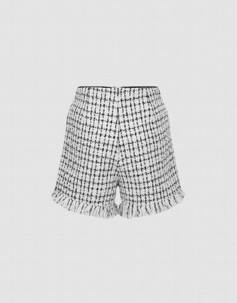 White Urban Revivo Tweed Raw Hem Women's Shorts | 59326WDLY