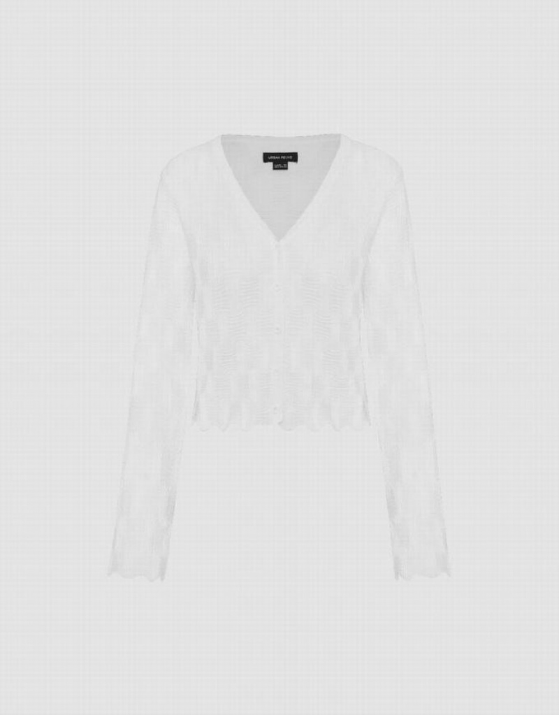 White Urban Revivo V-Neck Knitted Women's Cardigan | 29768EXBL