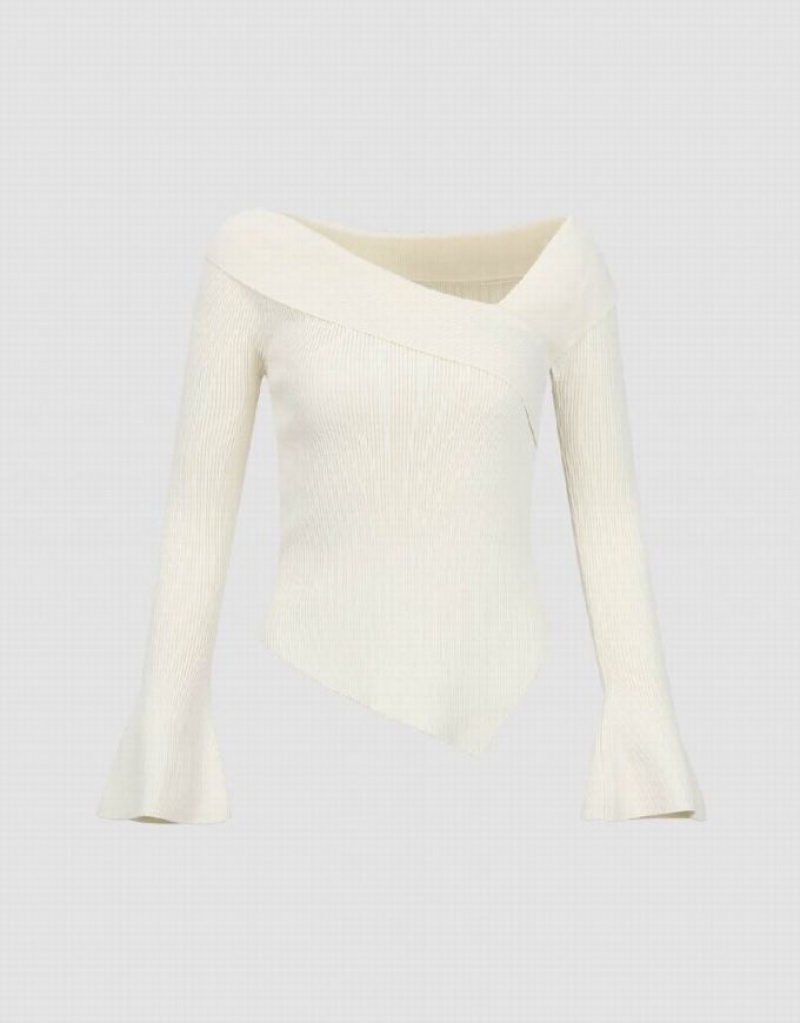 White Urban Revivo V-Neck Skinny Knitted Women\'s Cardigan | 04357RUIC