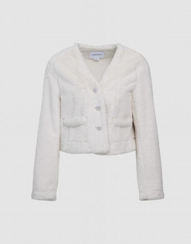 White Urban Revivo V-Neck Straight Women's Jacket | 29154INRE