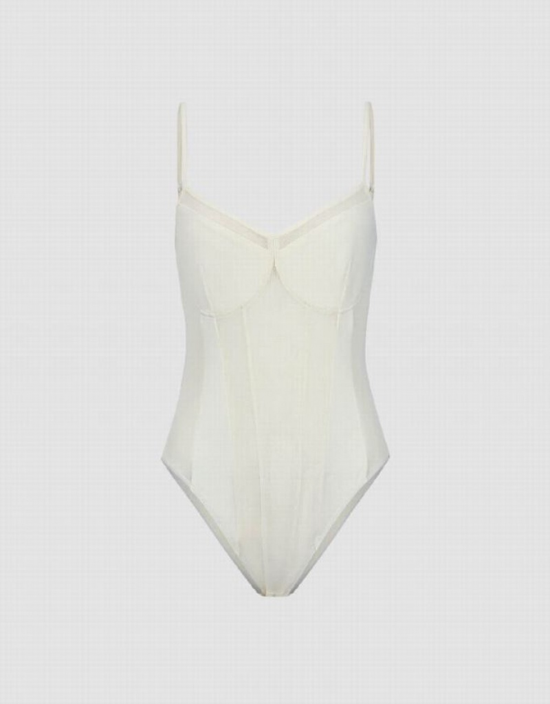 White Urban Revivo V-Neck Women's Camisole | 06758OIXF