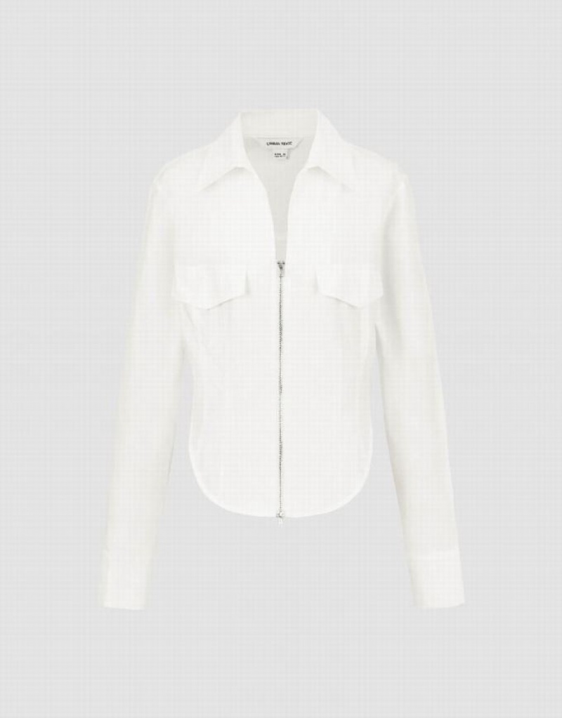 White Urban Revivo Zipper Front A-Line Women's Shirts | 54807PFWJ