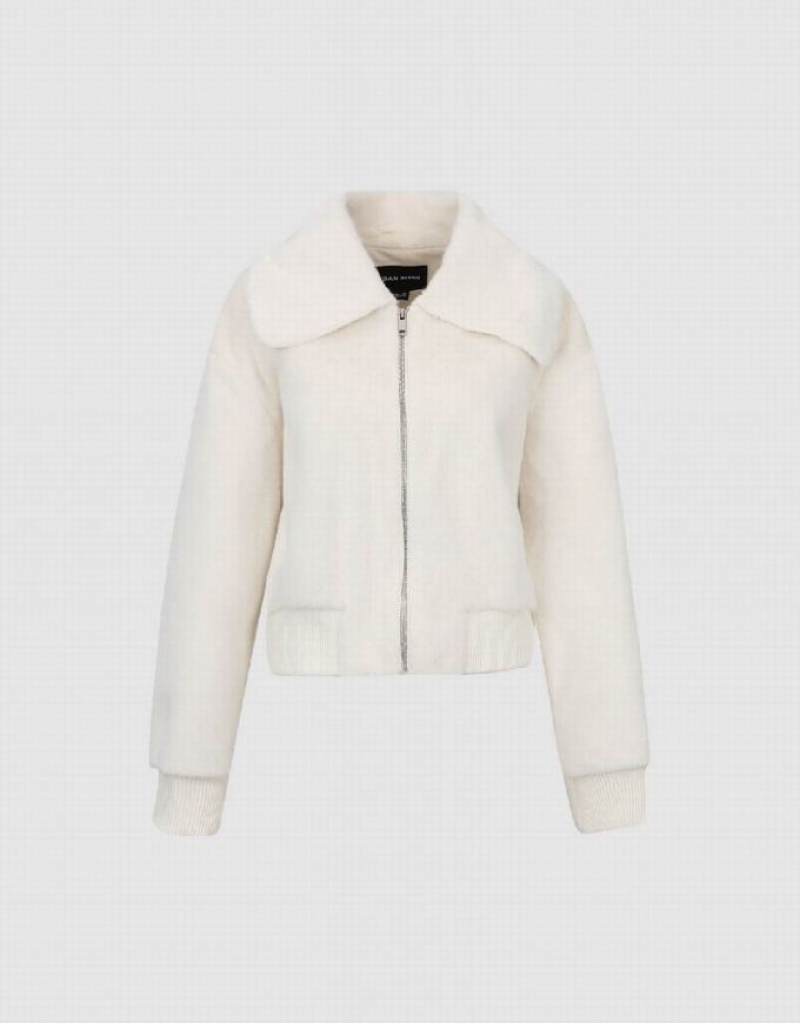 White Urban Revivo Zipper Front Furry Women's Jacket | 03294IUJK