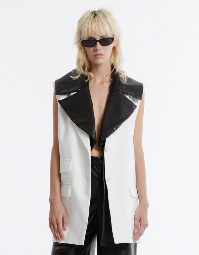 White / Black Urban Revivo Two-Tone Women's Vest | 24357UNKP