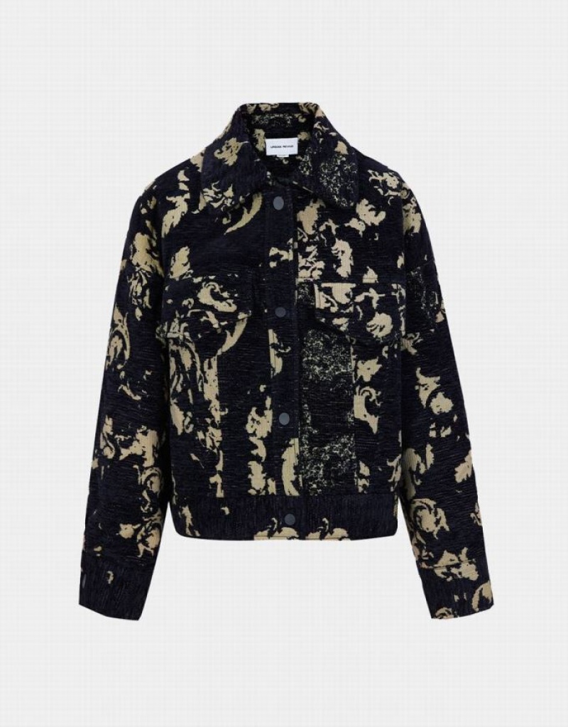 Yellow Urban Revivo Abstract Print Button Up Women\'s Jacket | 83159EORV