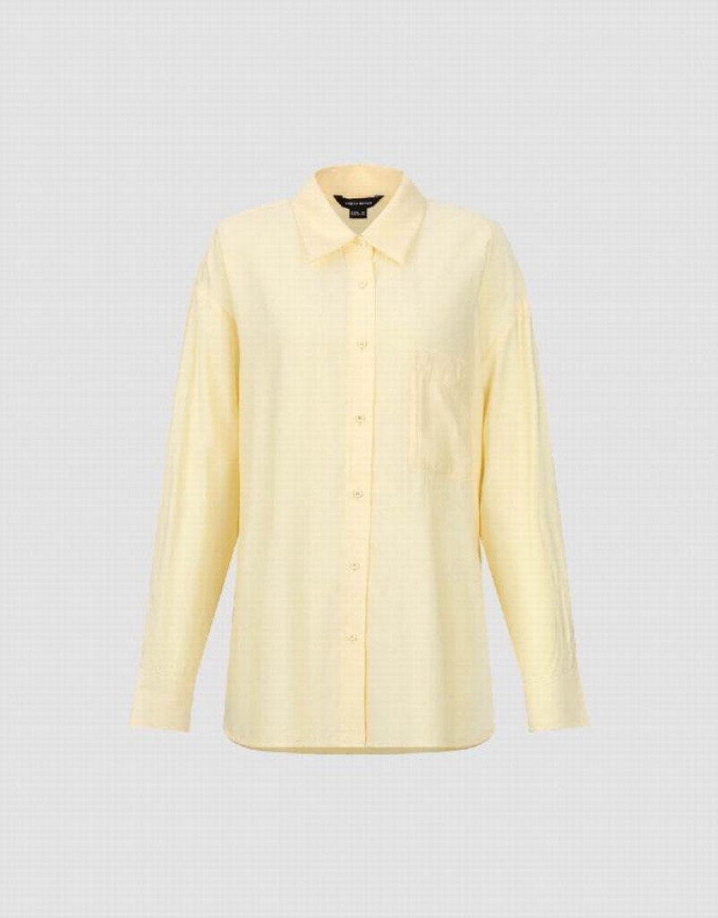 Yellow Urban Revivo Button Up Straight Women's Shirts | 01468GURQ