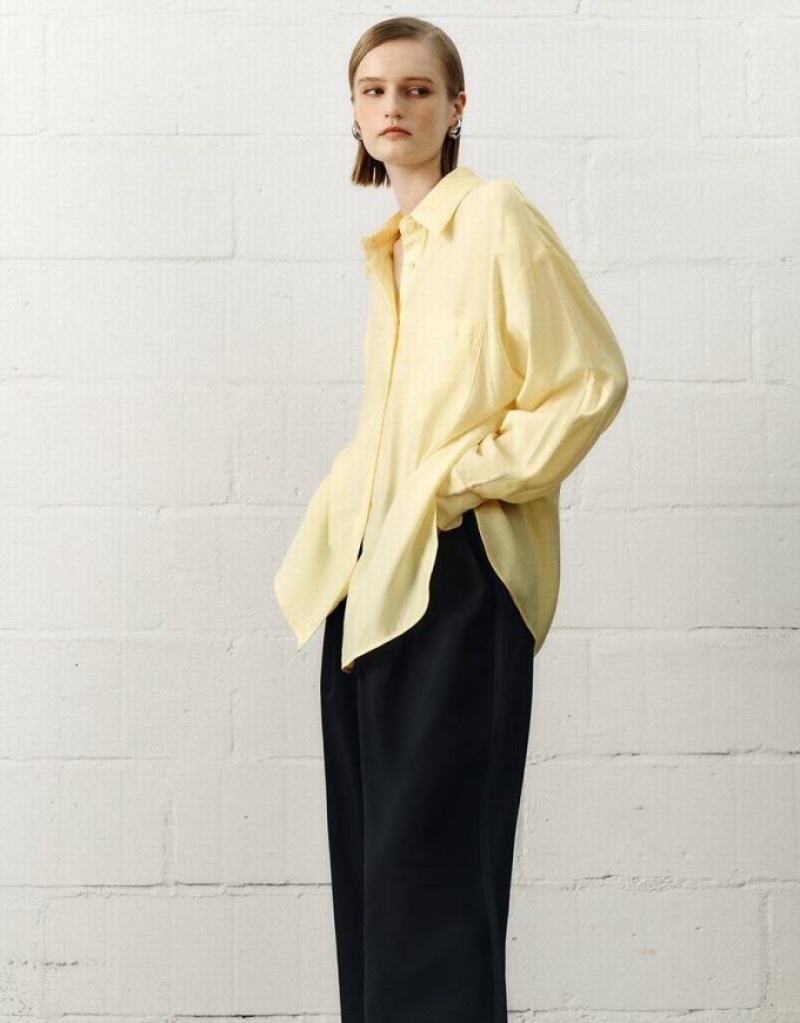 Yellow Urban Revivo Button Up Straight Women's Shirts | 01468GURQ