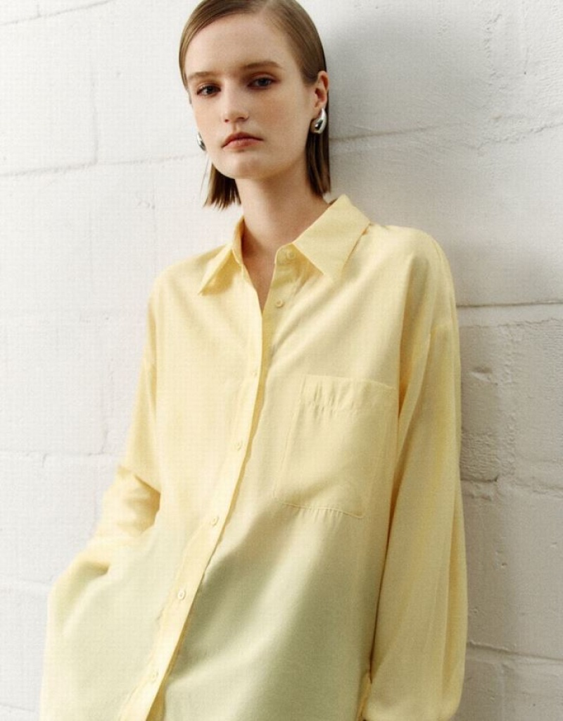 Yellow Urban Revivo Button Up Straight Women's Shirts | 01468GURQ