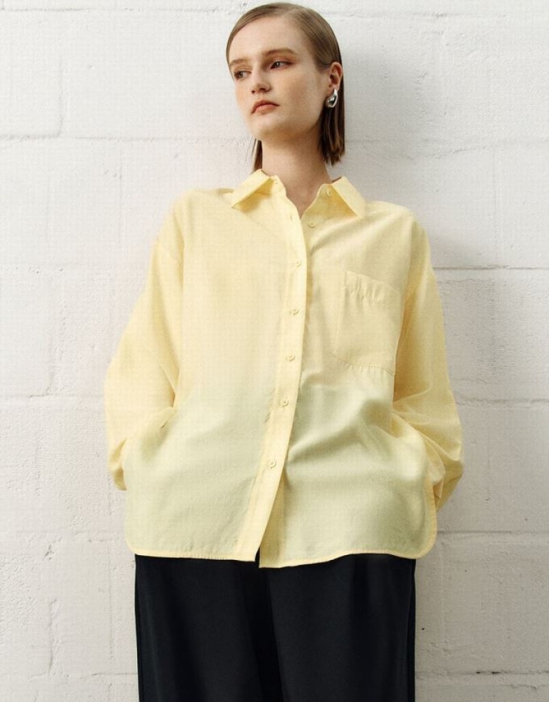 Yellow Urban Revivo Button Up Straight Women\'s Shirts | 01468GURQ