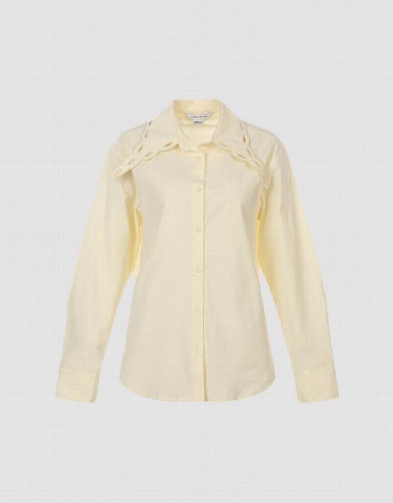 Yellow Urban Revivo Collared Neck Lapel Women's Shirts | 04928BZOE