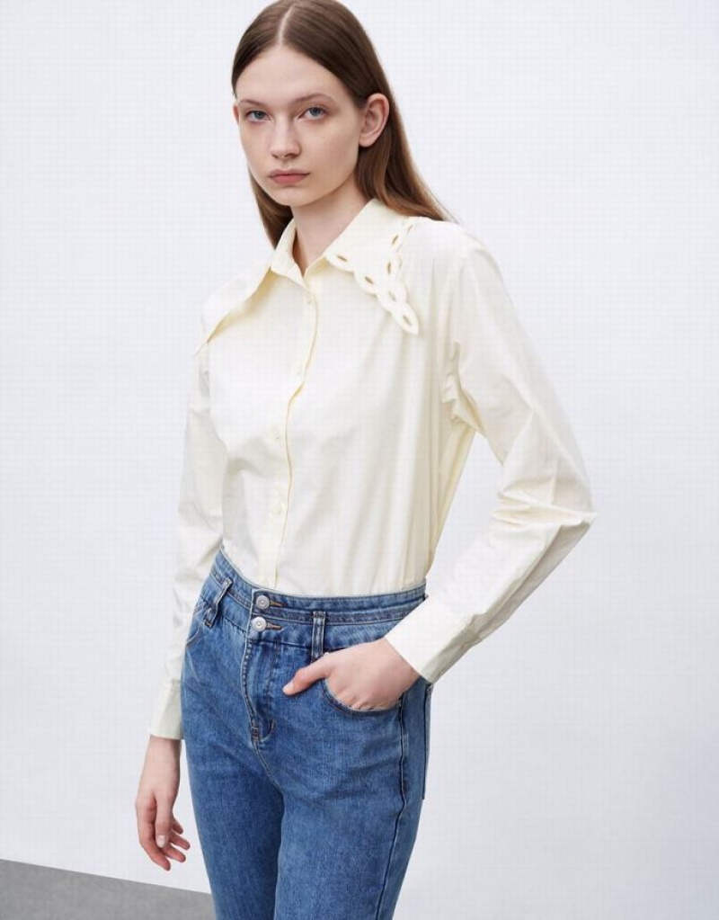 Yellow Urban Revivo Collared Neck Lapel Women's Shirts | 04928BZOE