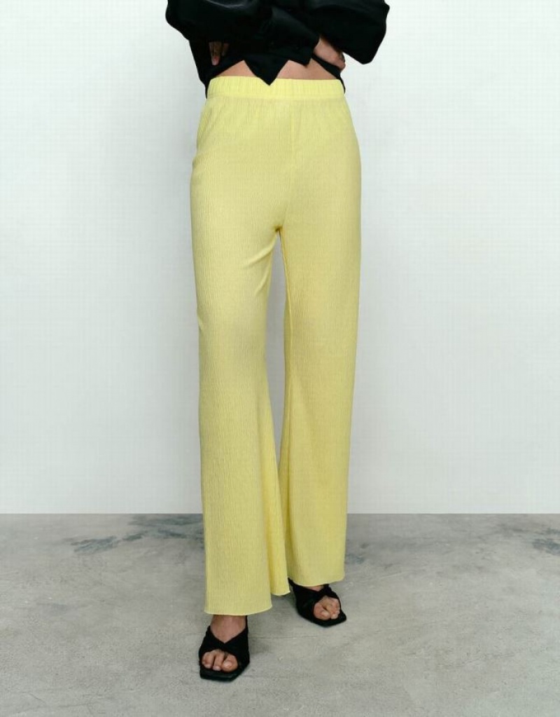 Yellow Urban Revivo Elastic Waist Knitted Flare Women's Pants | 14895EZHS