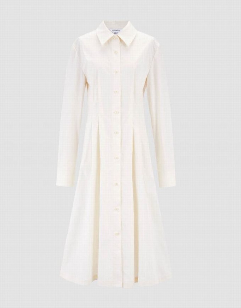 Yellow Urban Revivo Gathered Waist Cotton Women's Shirt Dress | 56982SWJZ