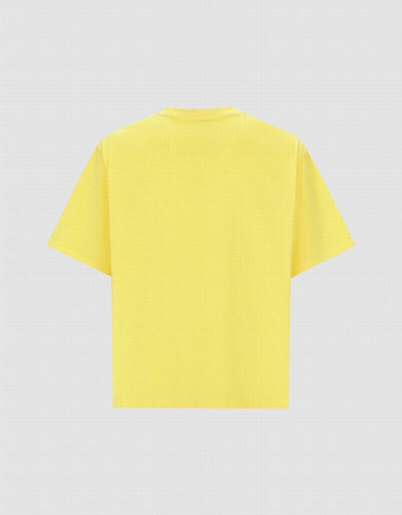 Yellow Urban Revivo Letter Detail Crew Neck Men's T-Shirts | 78512QGUH