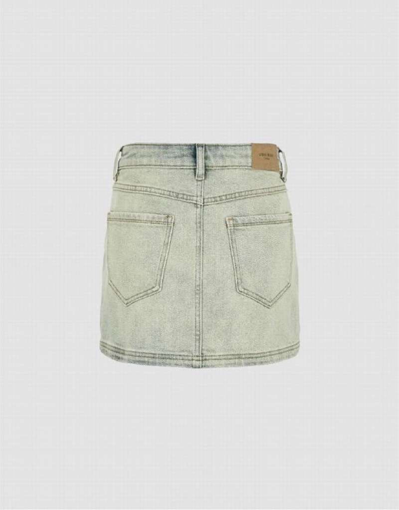 Yellow Urban Revivo Mini Straight Women's Denim Skirt | 68142MZBA