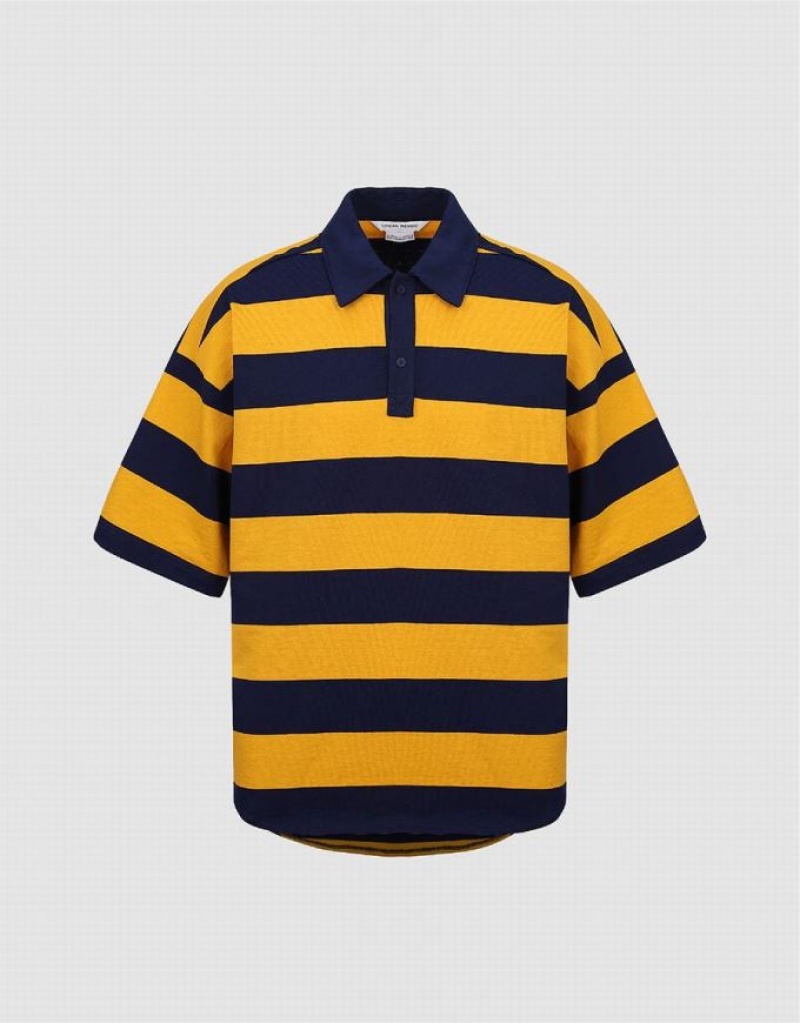 Yellow Urban Revivo Oversized Striped Men\'s Polo Shirts | 37960JIGZ