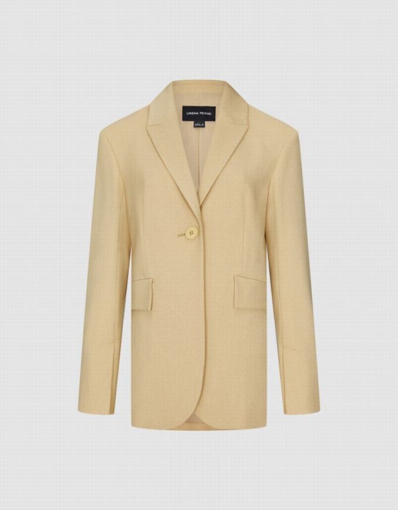 Yellow Urban Revivo Peaked Lapel Straight Women's Blazers | 92685YKUZ