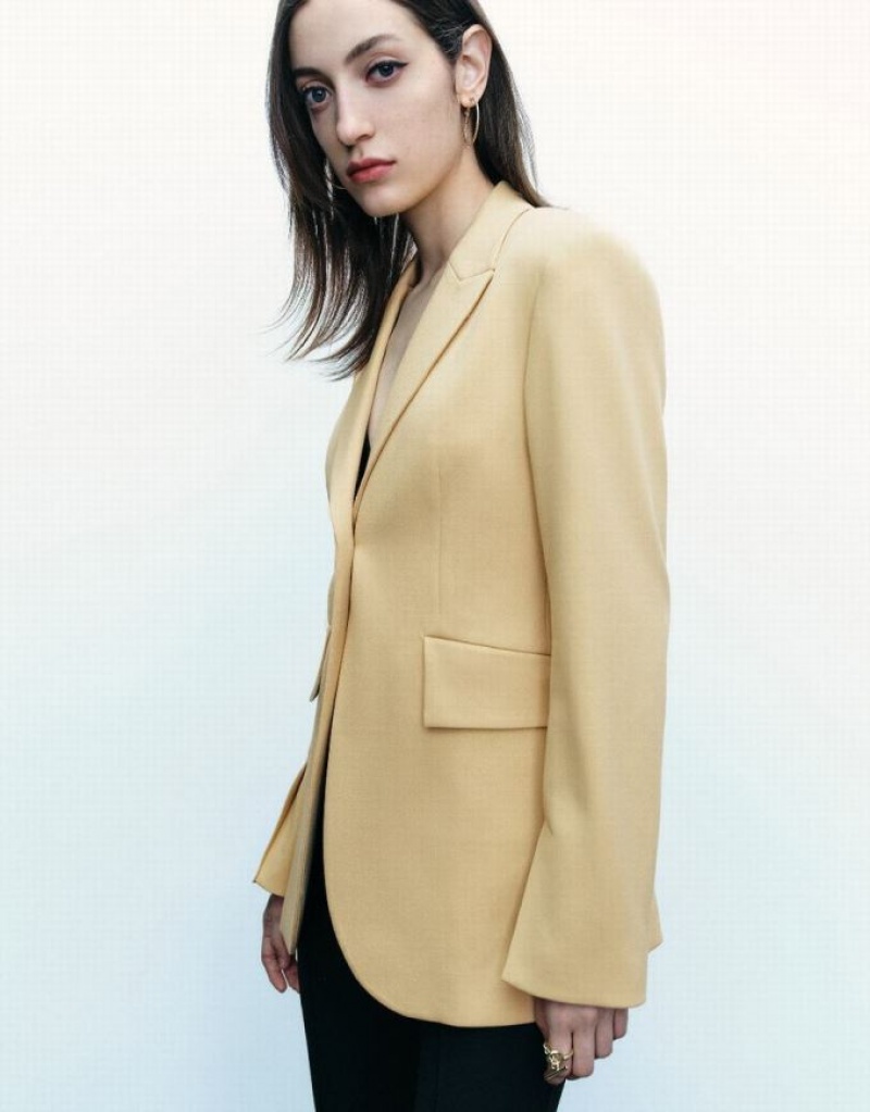 Yellow Urban Revivo Peaked Lapel Straight Women's Blazers | 92685YKUZ