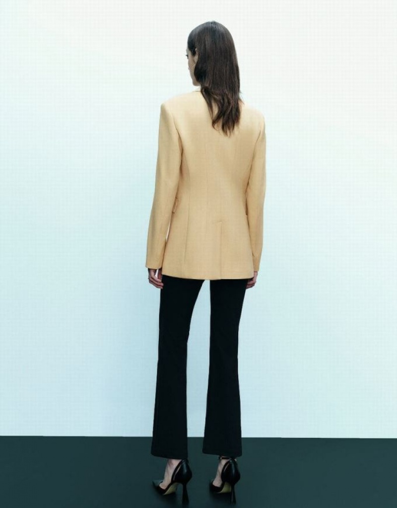 Yellow Urban Revivo Peaked Lapel Straight Women's Blazers | 92685YKUZ