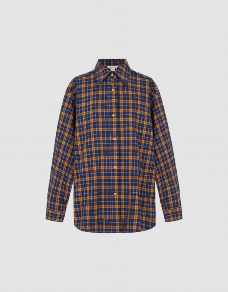 Yellow Urban Revivo Plaid Women's Shirts | 61058IJKH