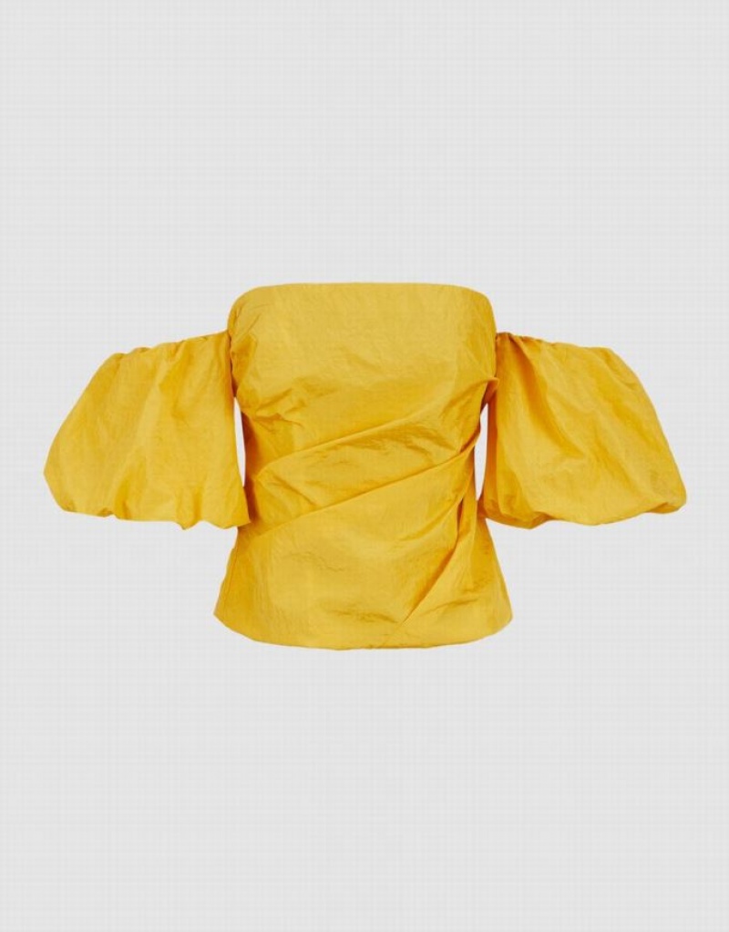 Yellow Urban Revivo Ruched Off-Shoulder Women's Tank Top | 60815NAOU