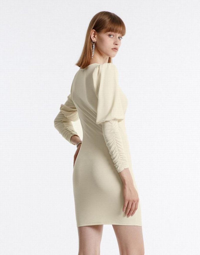 Yellow Urban Revivo Ruched Women's Knitted Dress | 13056BKWG