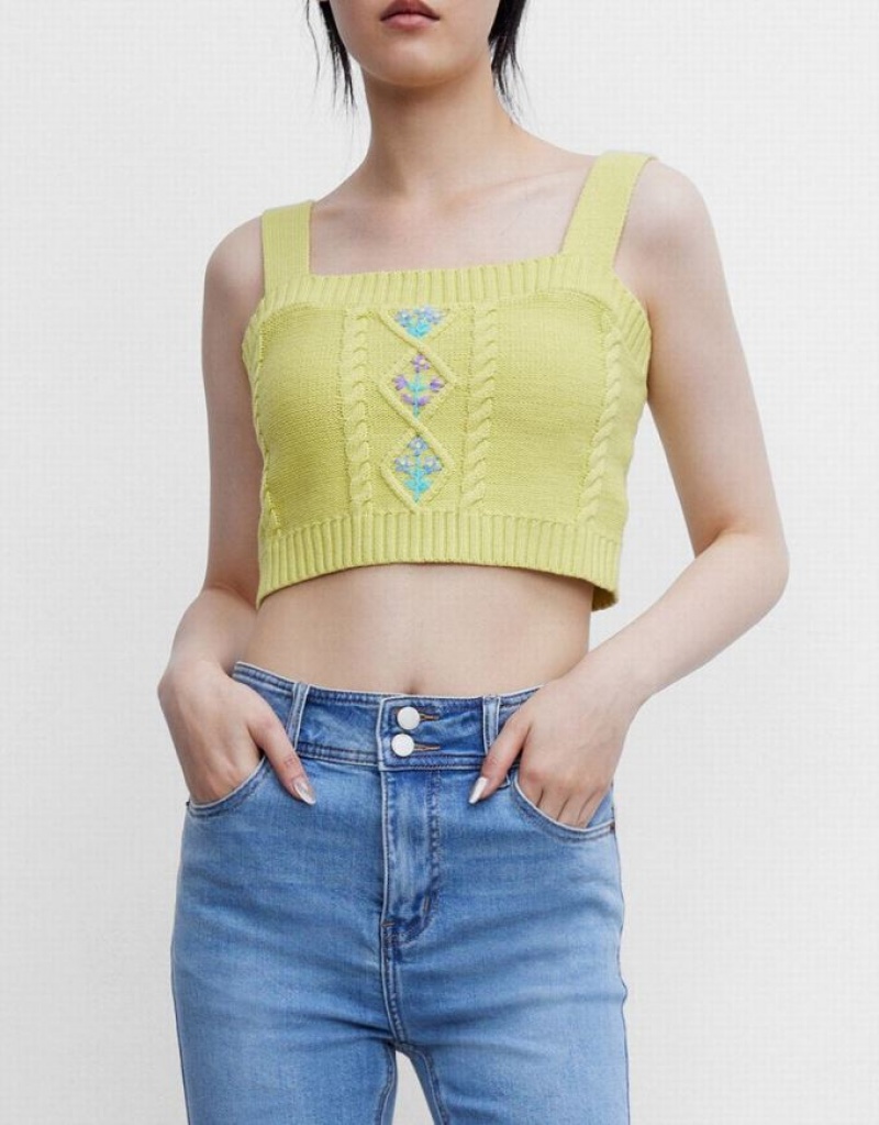 Yellow Urban Revivo Square Neck Knitted Sleeveless Women's Tank Top | 38265SIXP