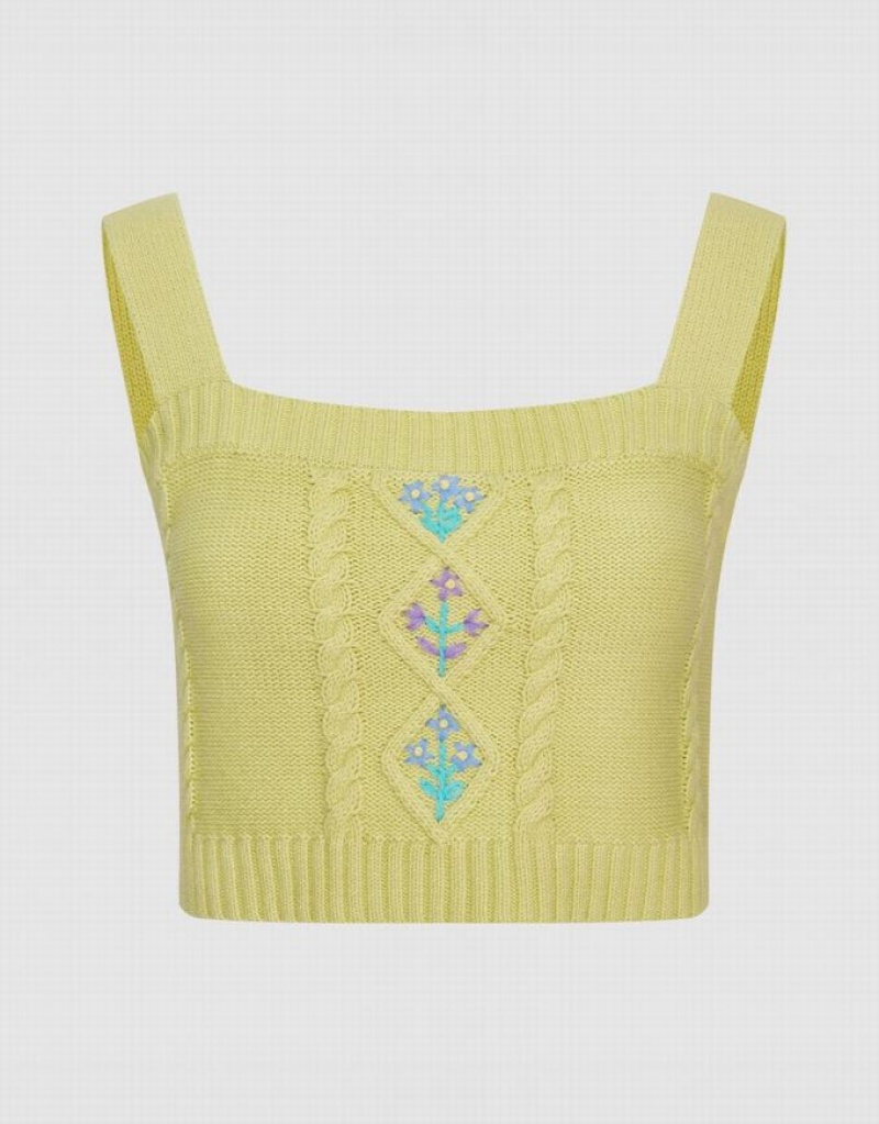 Yellow Urban Revivo Square Neck Knitted Sleeveless Women\'s Tank Top | 38265SIXP