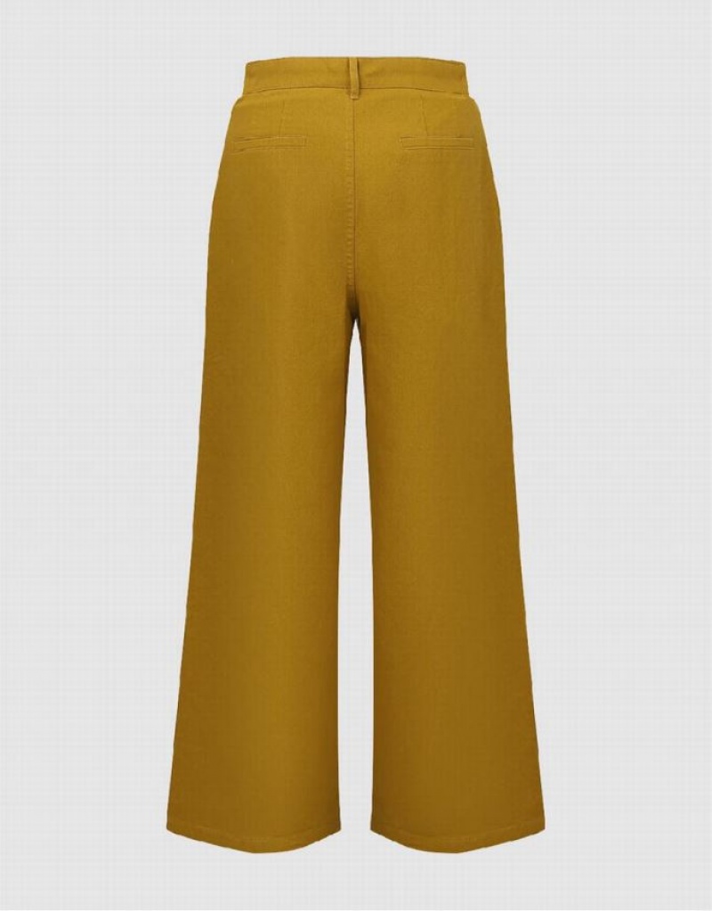 Yellow Urban Revivo Straight Women's Pants | 58316QNES