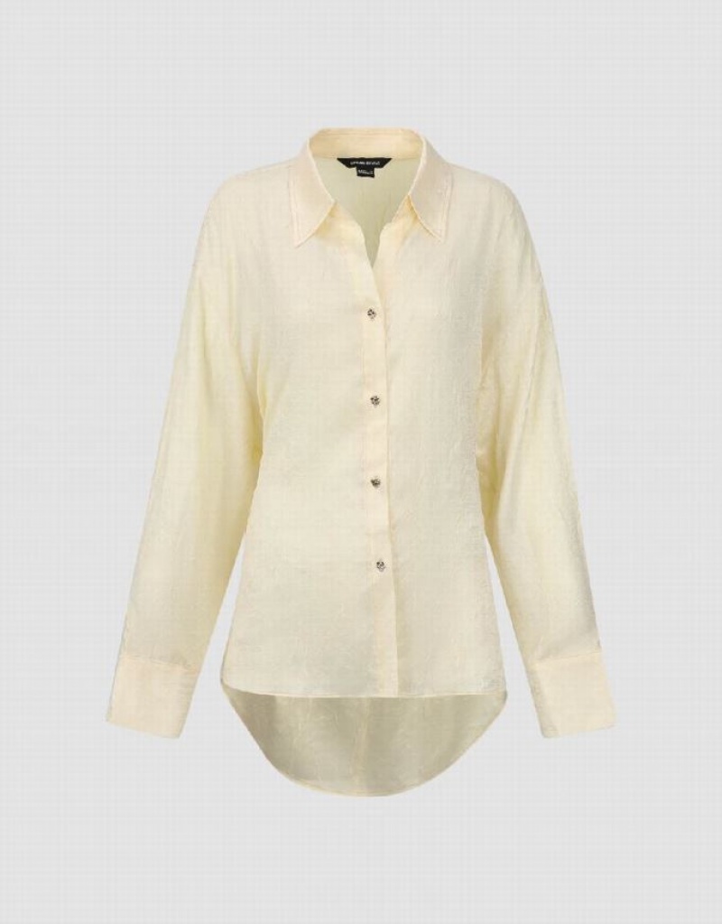 Yellow Urban Revivo Textured Button Up Straight Women's Shirts | 86537SGMC